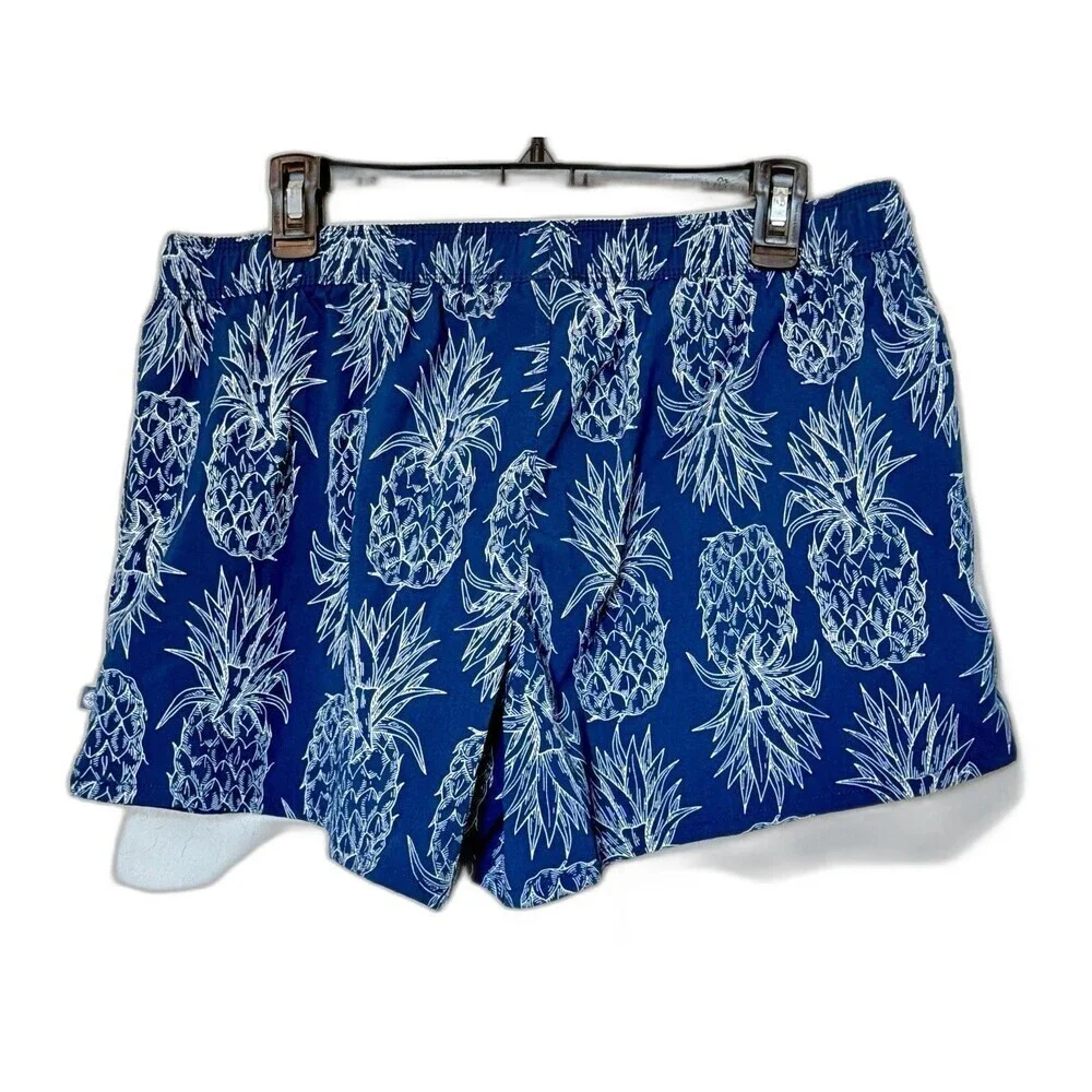 Lauren James Pineapple Swim Trunks Mens Large Blue Tropical Beach Shorts